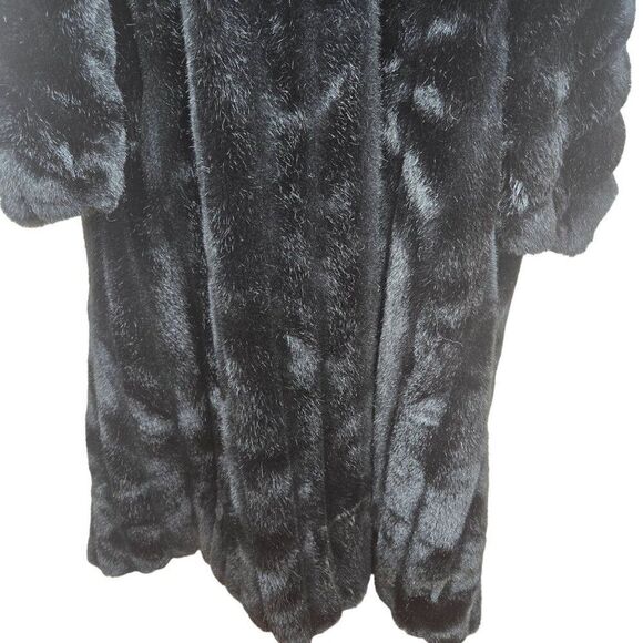 Vintage 50s 60s Luxurious Black XL Faux Fur Coat Mob Wife NEW With Flaws - Picture 3 of 12